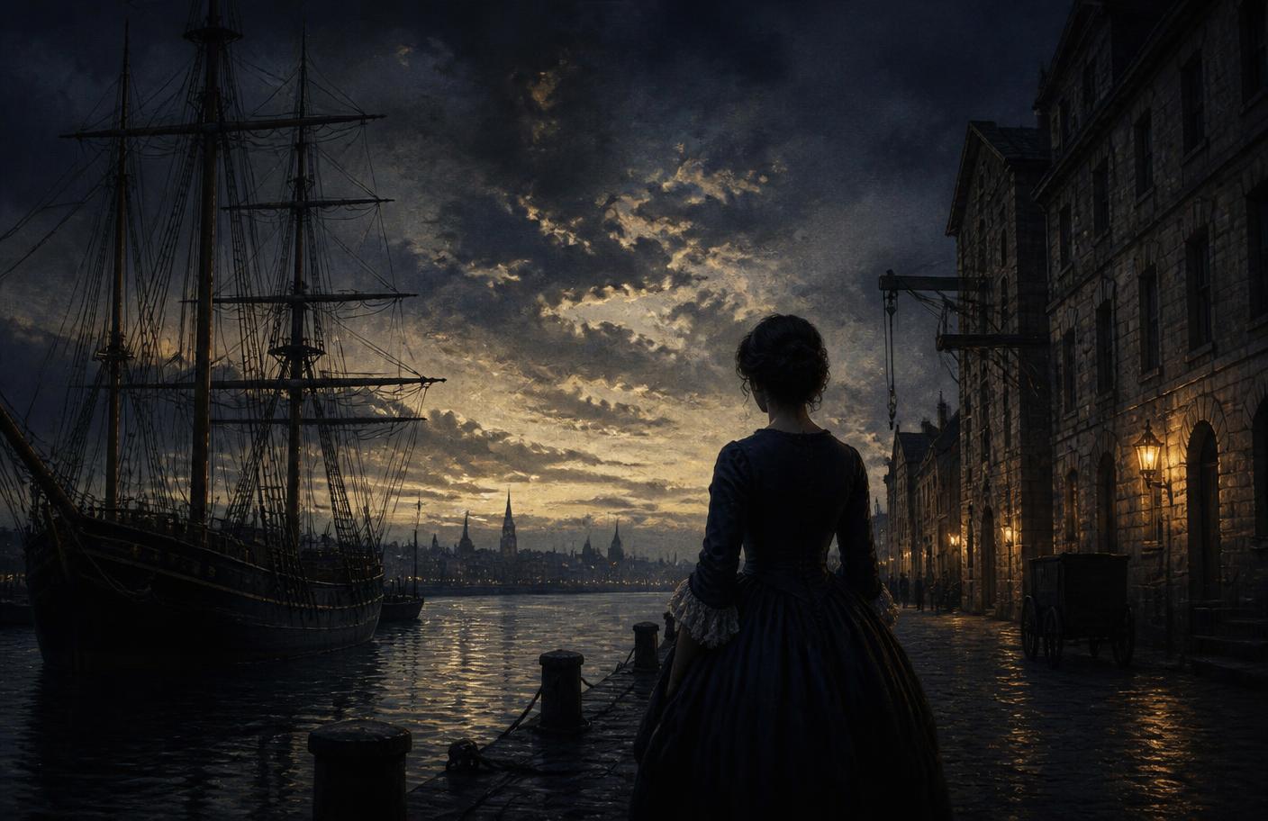 Quai de Bordeaux au crépuscule, grand voilier amarré le long du fleuve
