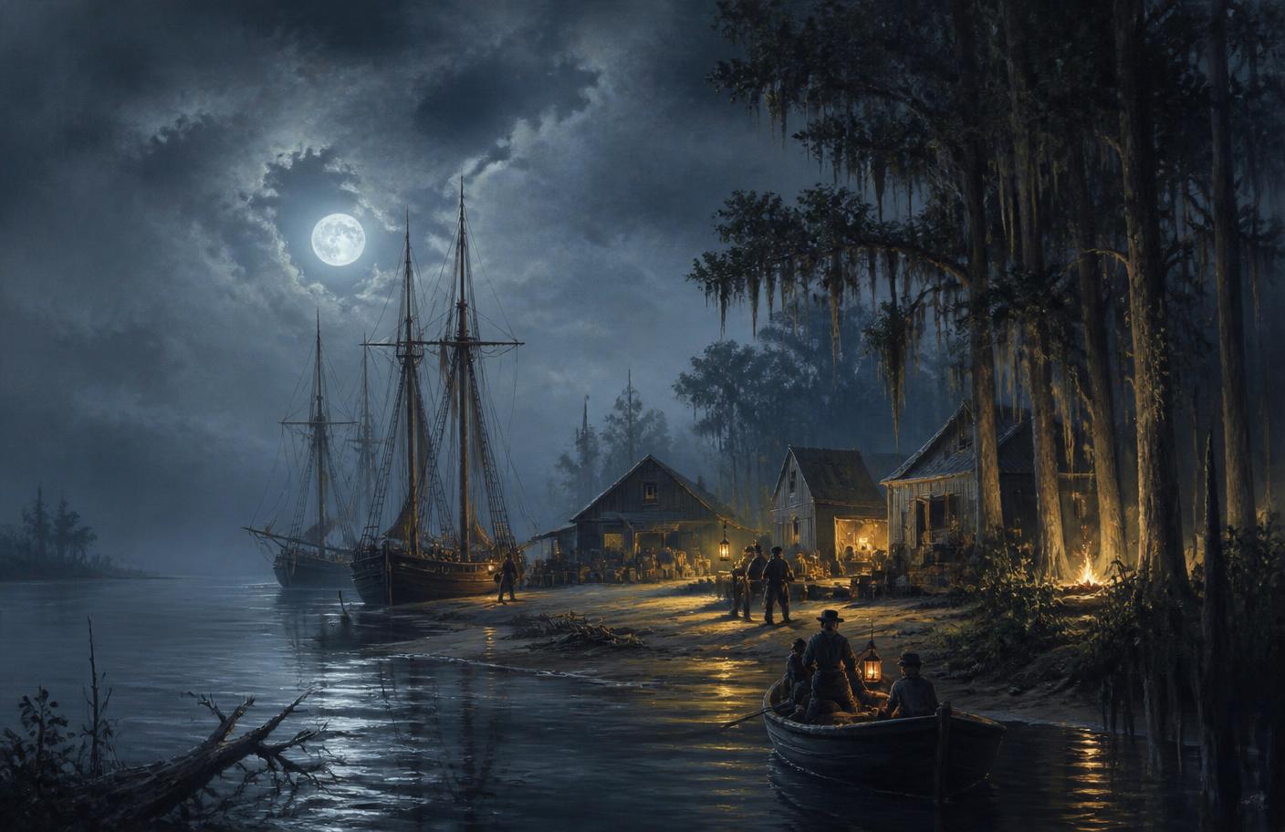 Reconstitution nocturne du mouillage de Grande Terre vers 1813